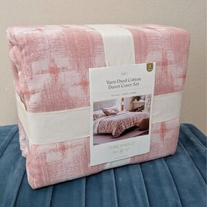 New‎ Threshold Yarn Dye Ikat Duvet Cover and Sham Set 100% Cotton Mauve King